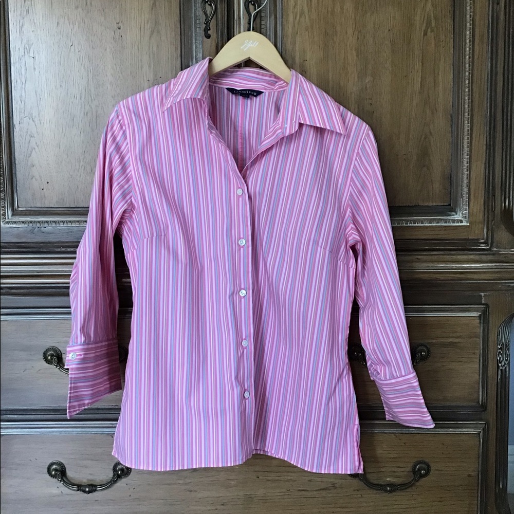 Lands’ End Pink Striped Blouse
